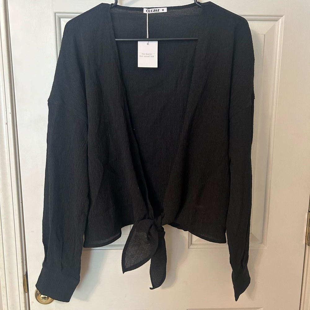 Elegant Black Tie-Front Top